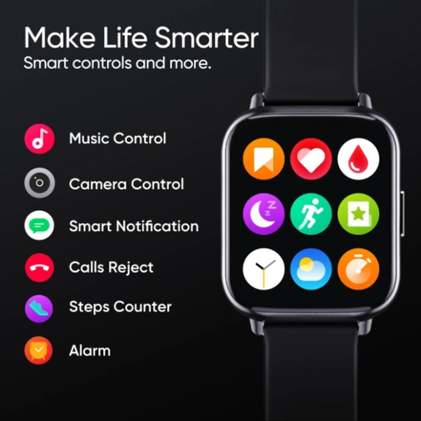 DIZO (Realme) DIZO Watch 2 (by realme TechLife) - 4.3cm (1.69" inches), Black, Blue, Grey, Pink, White